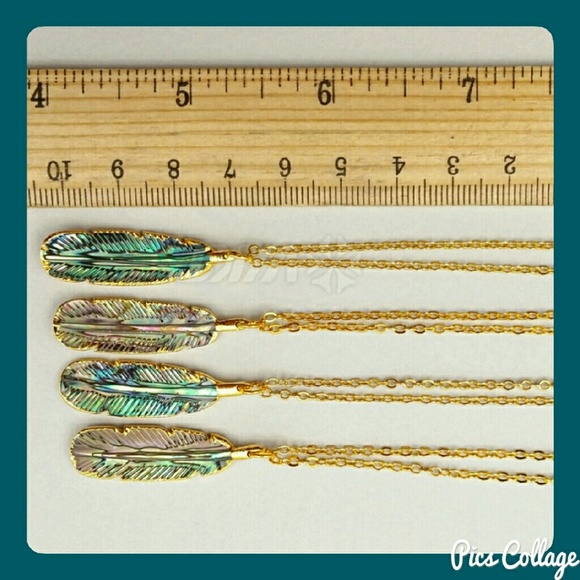 HP* 24K Abalone Shell Feather Necklace - Picture 3 of 6